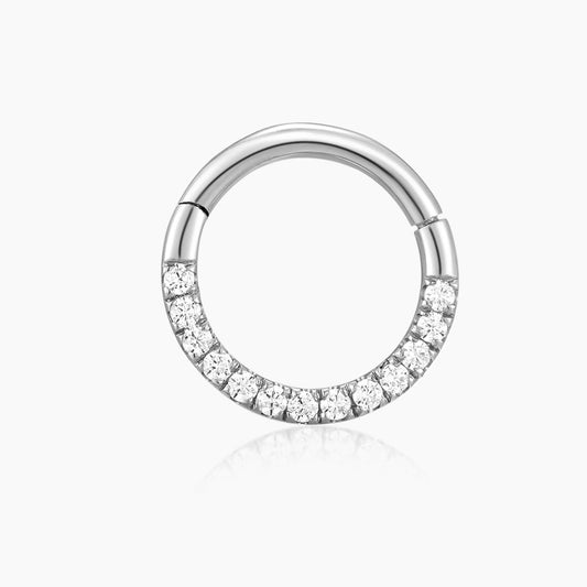 14K Solid White Gold Pavé Clicker Flatback Piercing Hoop