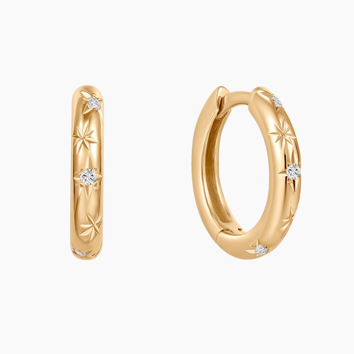 14-karätiger Gelbgold-Ohrring mit Sternenmuster und Klickverschluss