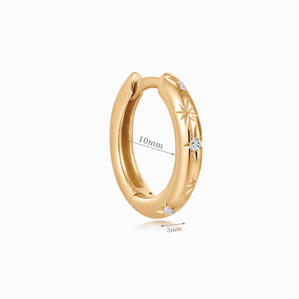 14-karätiger Gelbgold-Ohrring mit Sternenmuster und Klickverschluss