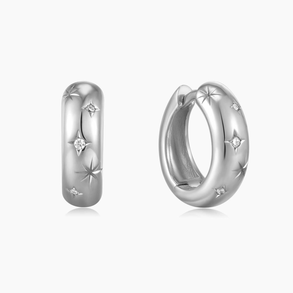 14K White Gold Starry Dome Clicker Hoop