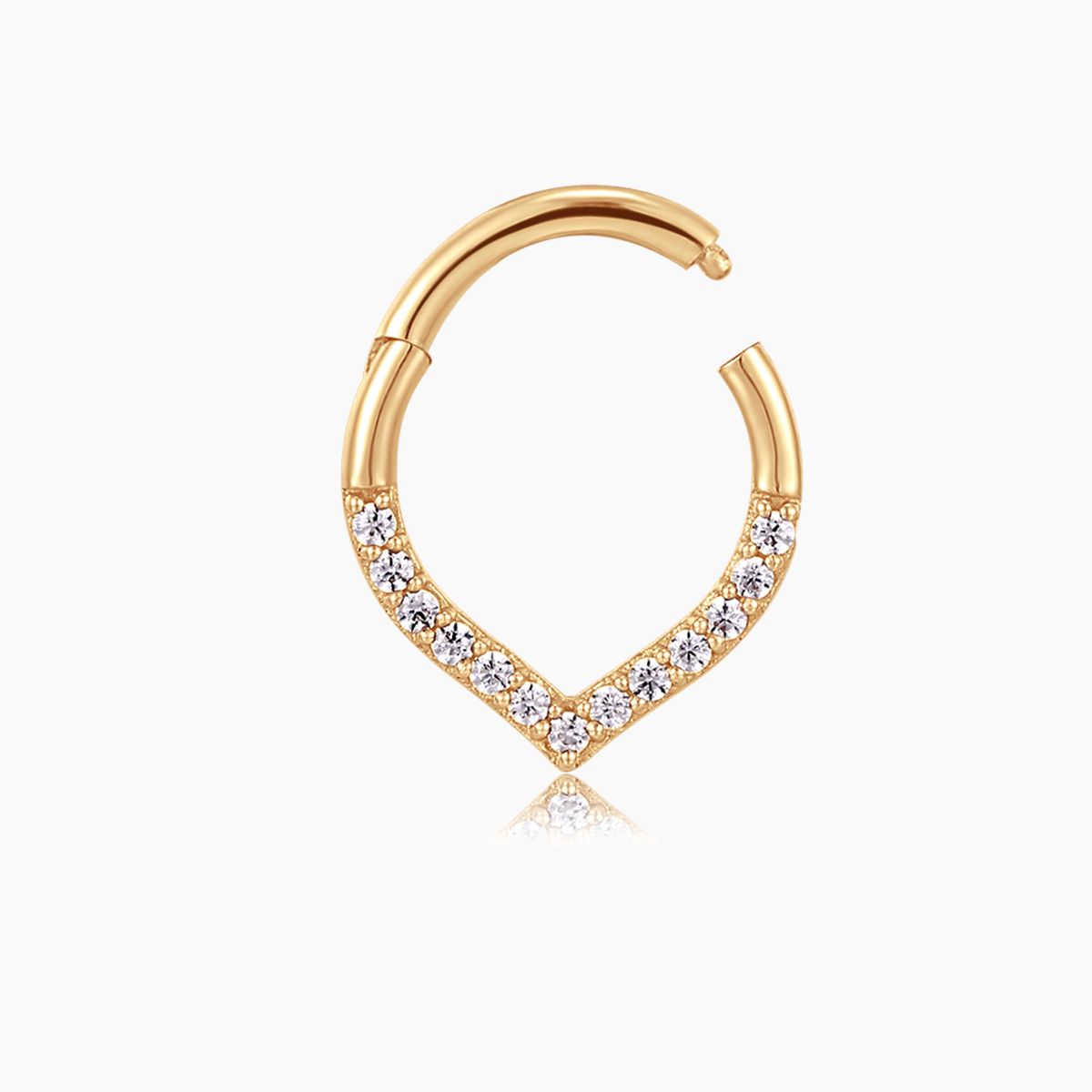 Aunyra- 14K Solid Yellow Gold V-Shaped Pavé Clicker Hoop