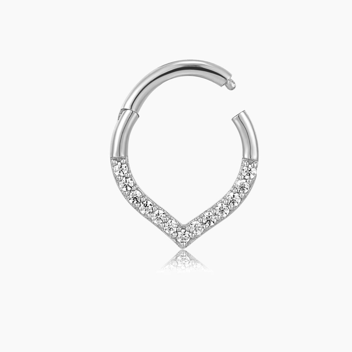 Aunyra- 14K Solid White Gold V-Shaped Pavé Clicker Hoop