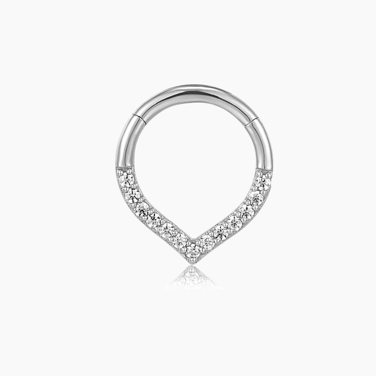 Aunyra- 14K Solid White Gold V-Shaped Pavé Clicker Hoop