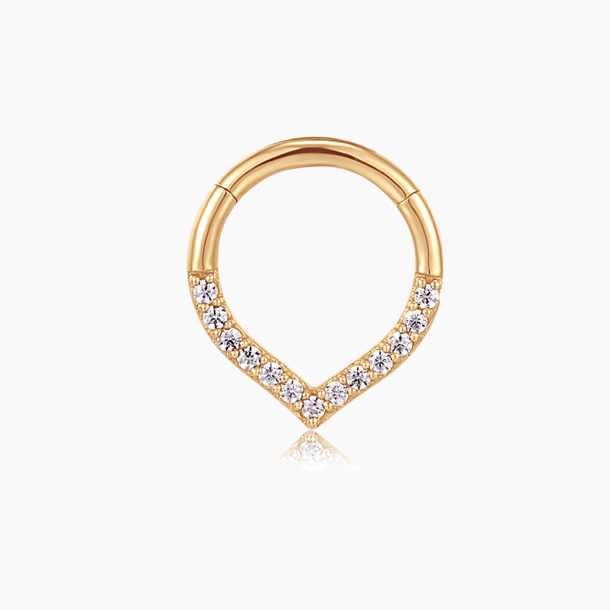 Aunyra- 14K Solid Yellow Gold V-Shaped Pavé Clicker Hoop