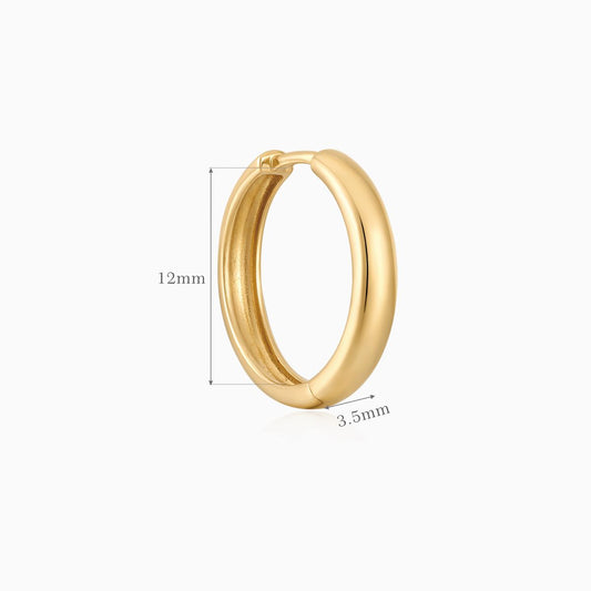 14K Solid Yellow Gold Classic 12mm Sleek Huggie Hoop