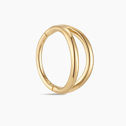 14K Solid Yellow Gold · Double Hoop Clicker