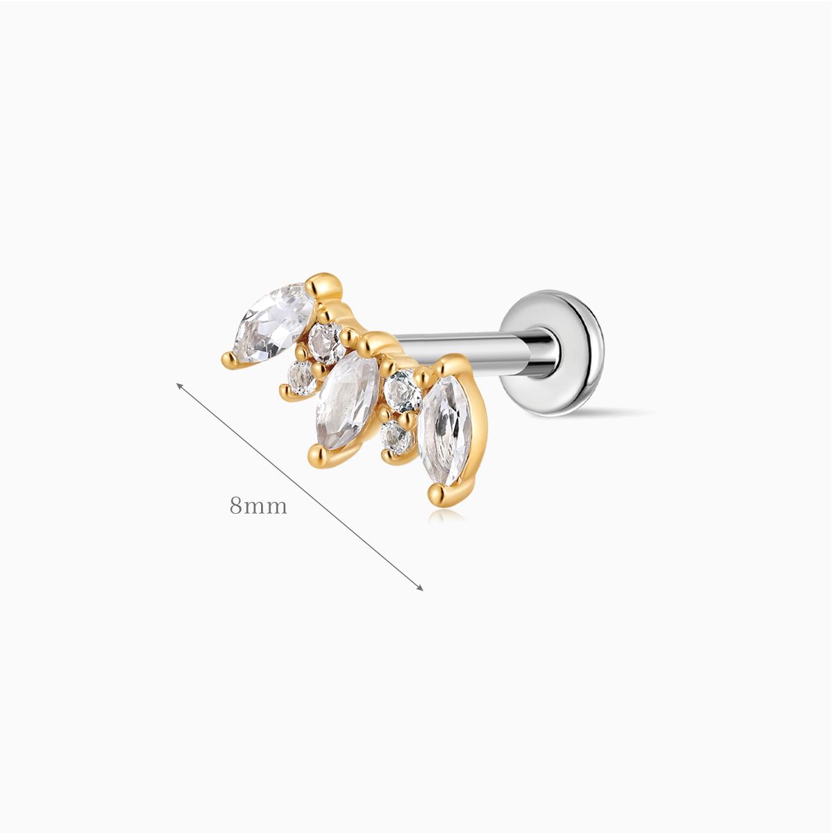 14K Solid Yellow Gold Marquise Cluster Flat Back Stud & Titanium Post
