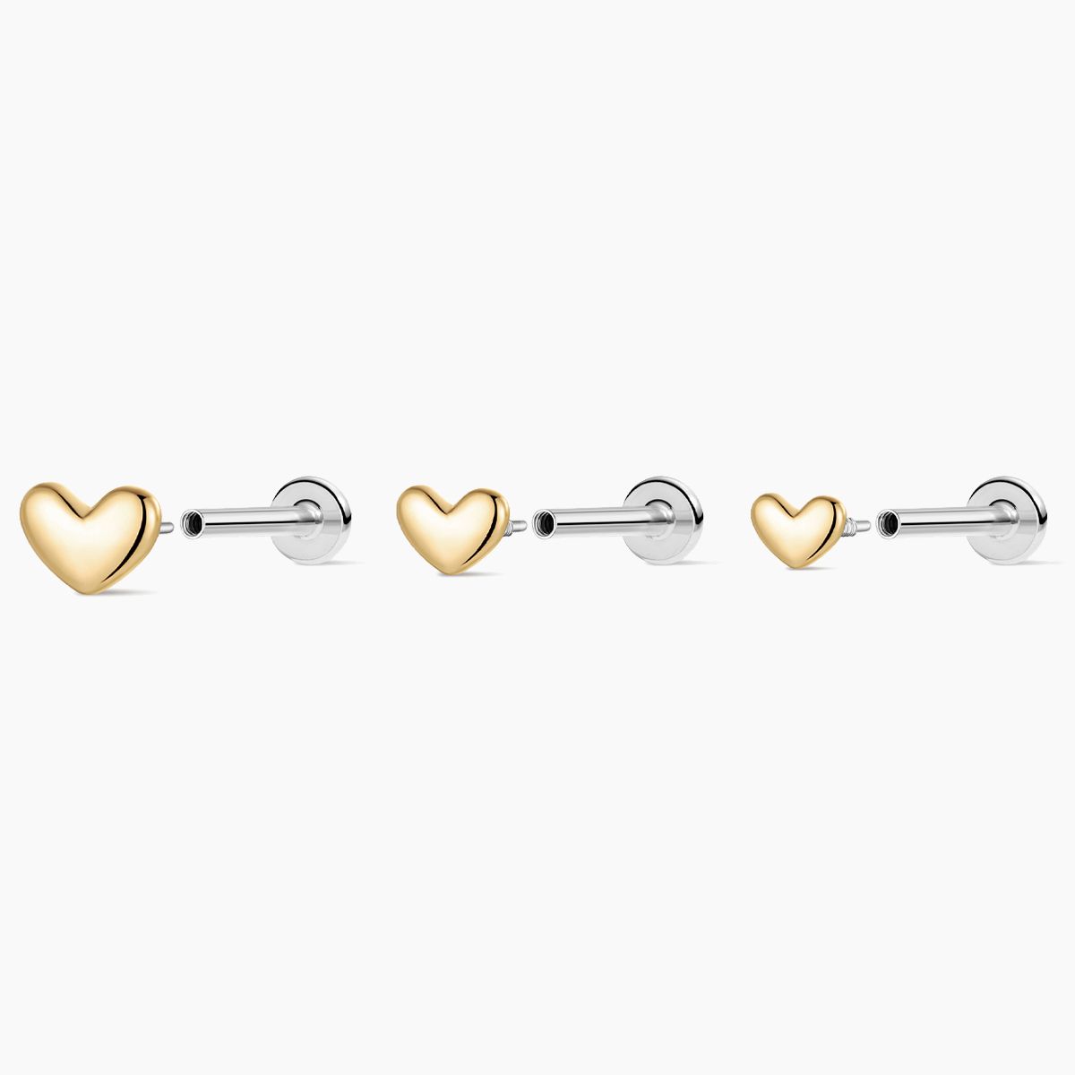 14K Solid Yellow Gold Mini Heart Flat-Back Stud & Titanium Post