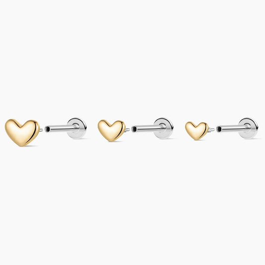 14K Solid Yellow Gold Mini Heart Flat-Back Stud & Titanium Post
