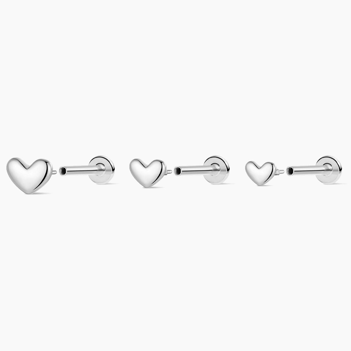 14K Solid White Gold · Mini Heart Flat-Back Stud & Titanium Post
