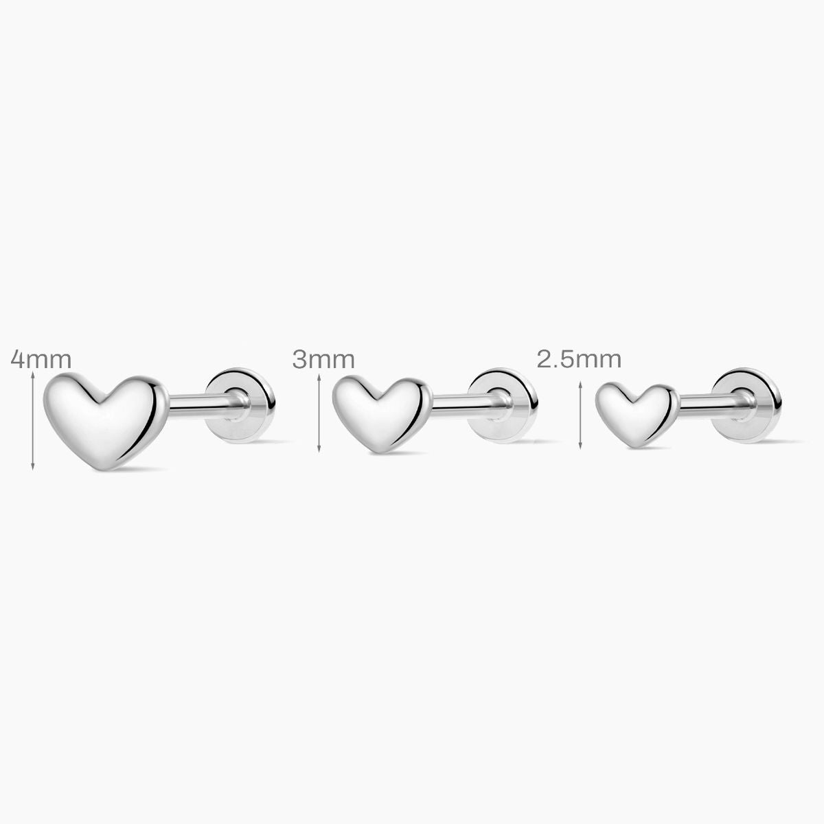 14K Solid White Gold · Mini Heart Flat-Back Stud & Titanium Post