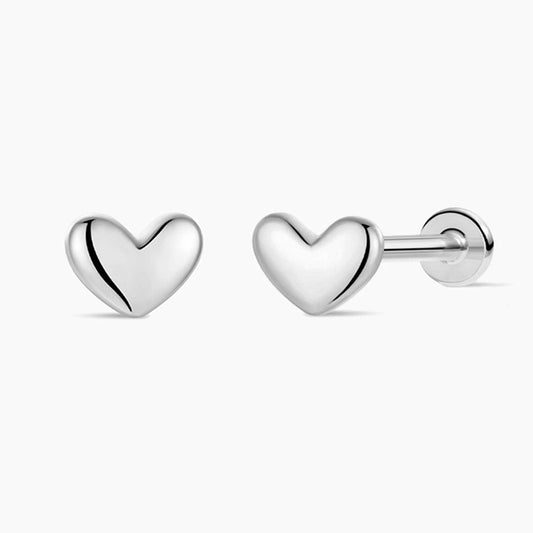 14K Solid White Gold · Mini Heart Flat-Back Stud & Titanium Post