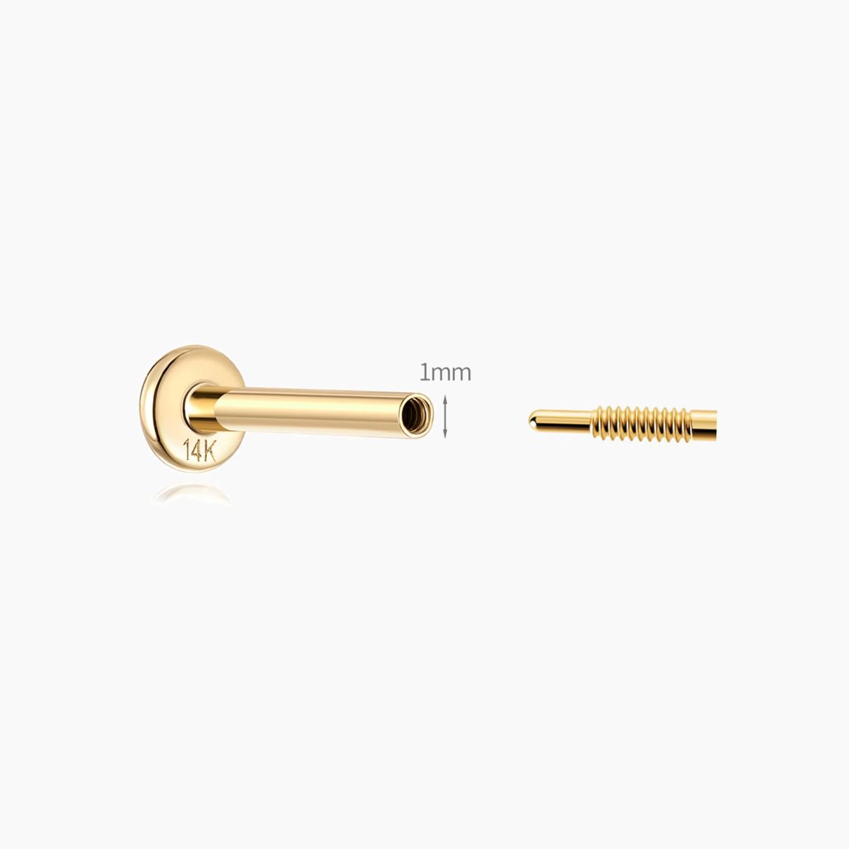 14K Solid Yellow Gold Post Internally Threaded Flat Back