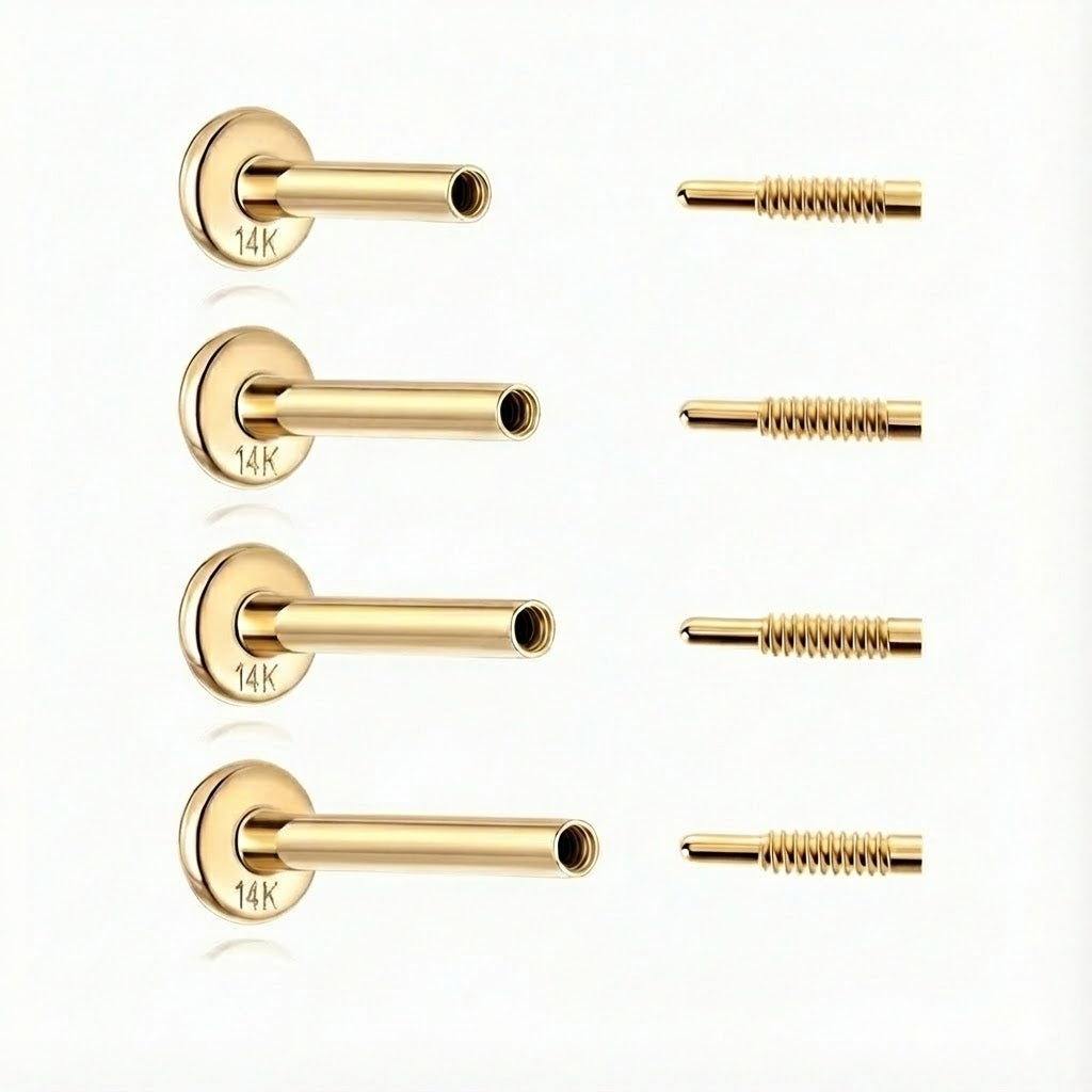 14K Solid Yellow Gold Post Internally Threaded Flat Back