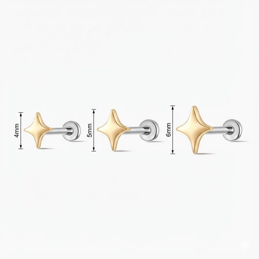 14K Solid Yellow Gold Smooth Star Flat Back Stud & Titanium Post