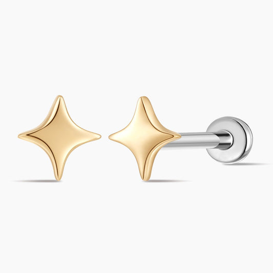 14K Solid Yellow Gold Smooth Star Flat Back Stud & Titanium Post