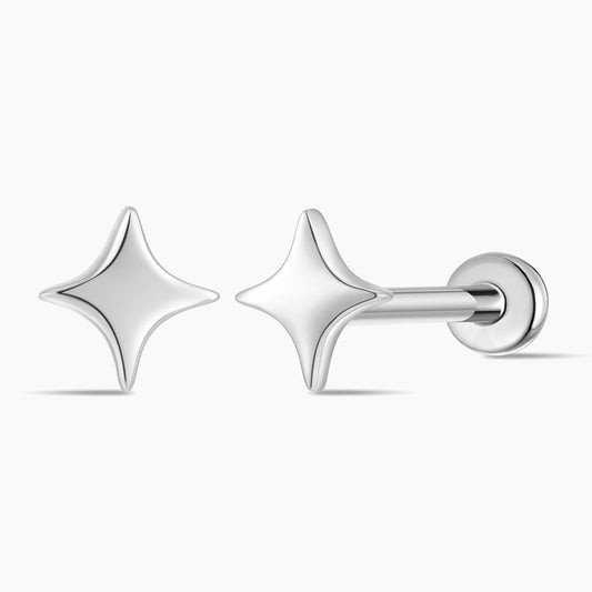 14K Solid White Gold Smooth Star Flat Back Stud & Titanium Post