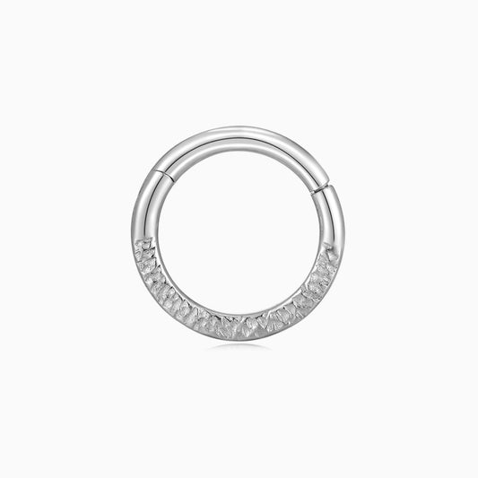 14K Solid White Gold 8mm Textured Mini Hoop