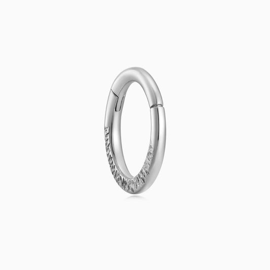 14K Solid White Gold 8mm Textured Mini Hoop