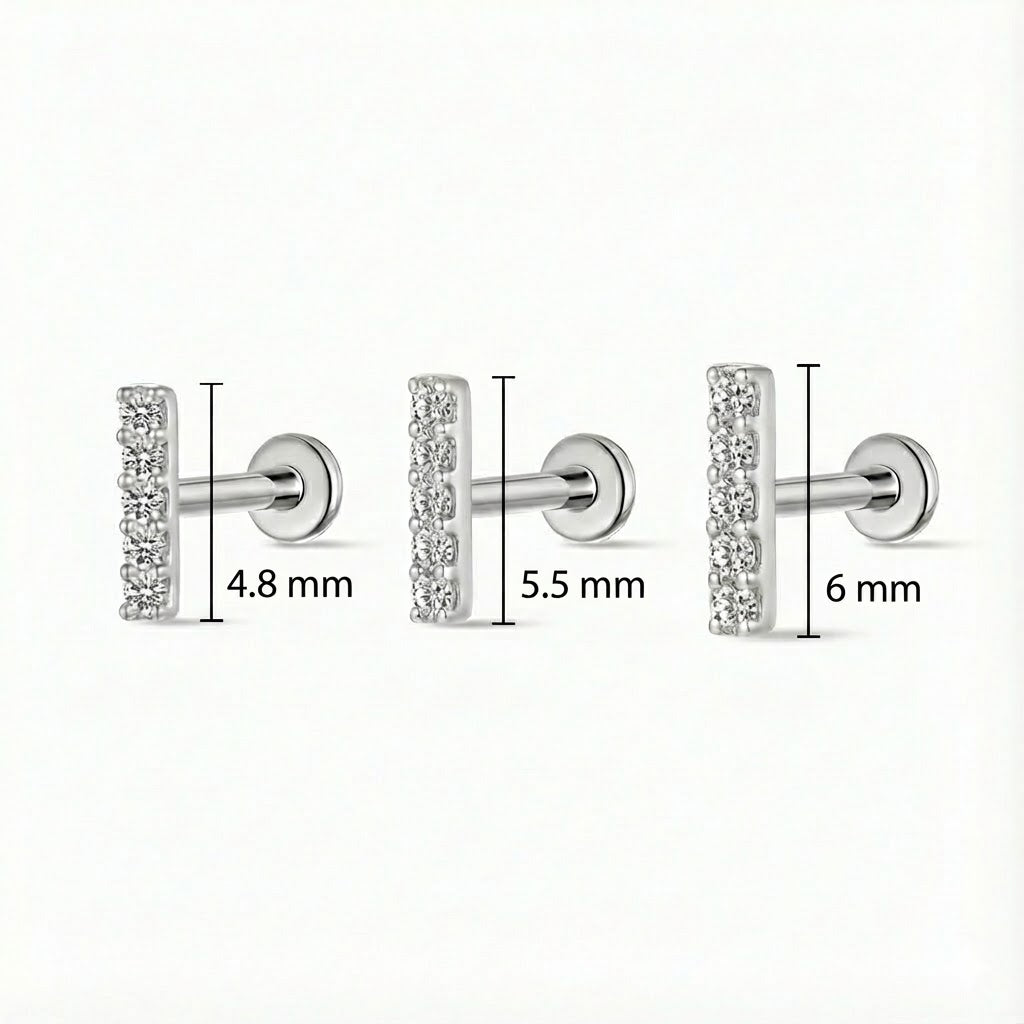 Aunyra- 14K Solid White Gold Vertical Pavé Bar Flat Back Stud & Titanium Post