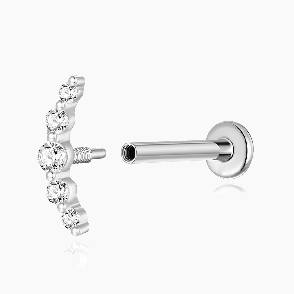 14K Solid White Gold Crescent Arc Stud Flatback Piercing & Titanium Post