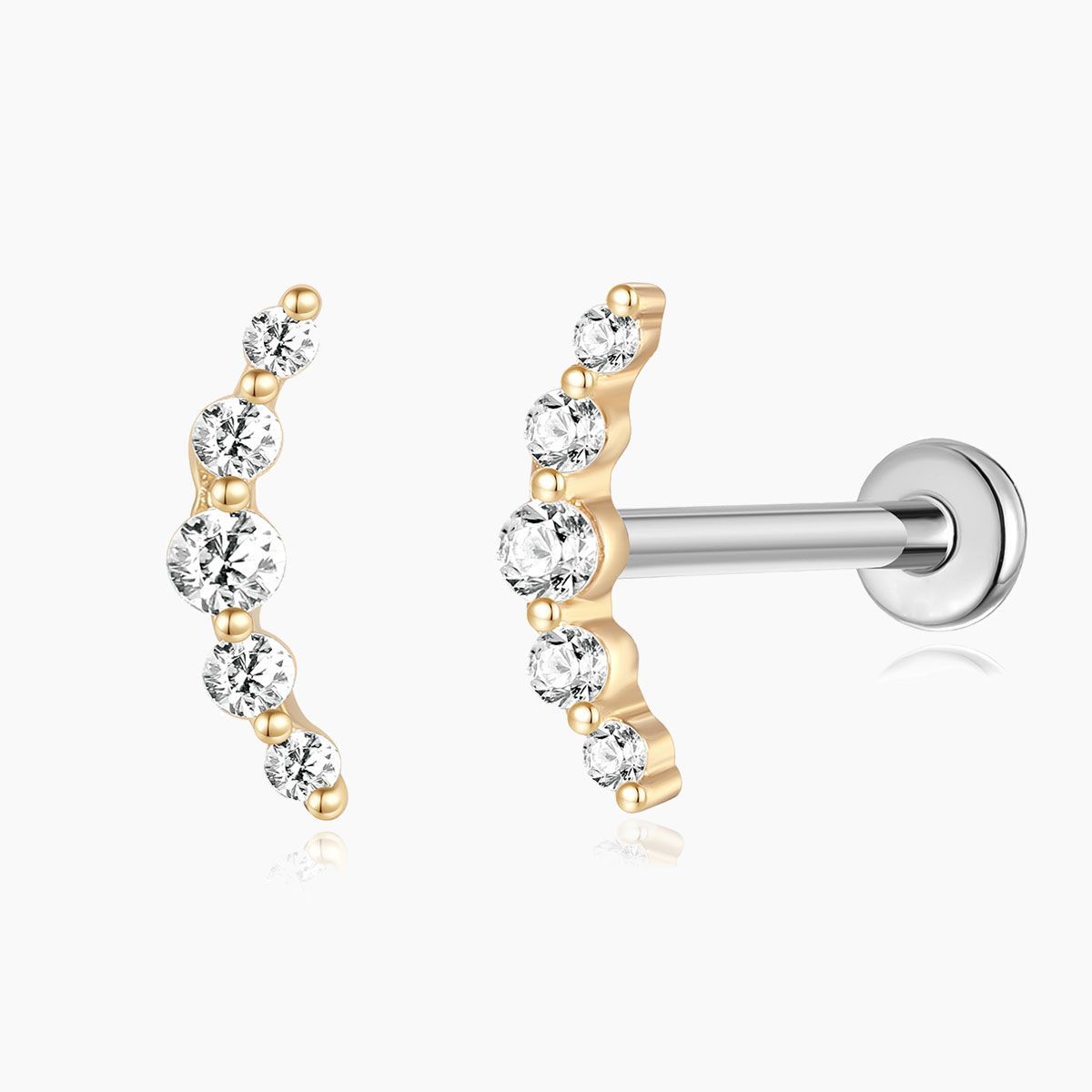 14K Solid Yellow Gold Crescent Arc Stud Flatback Piercing & Titanium Post