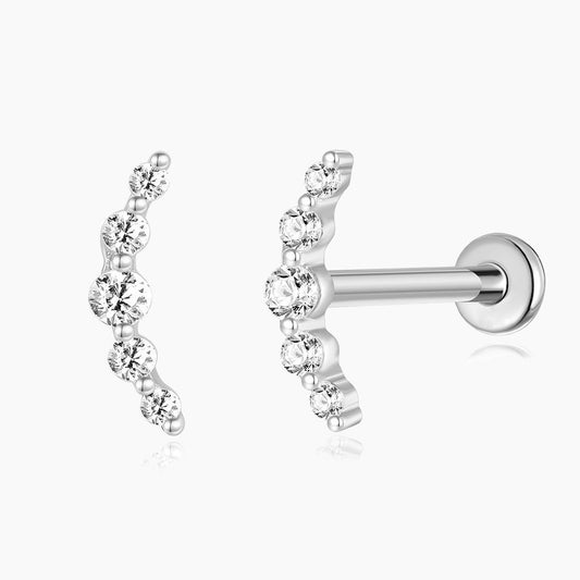 14K Solid White Gold Crescent Arc Stud Flatback Piercing & Titanium Post