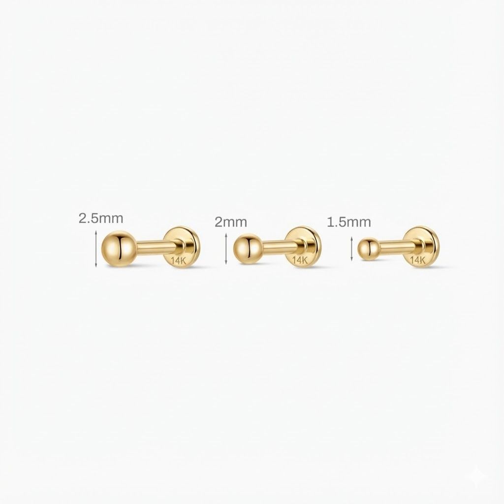 Aunyra- 14K Solid Yellow Gold Minimalist Ball Flat Back Stud & Solid Gold Post