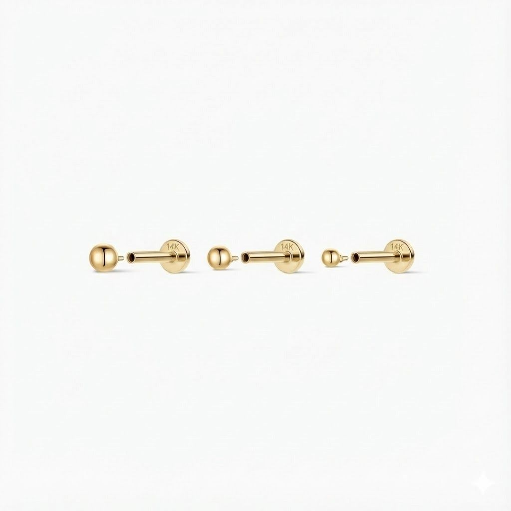 Aunyra- 14K Solid Yellow Gold Minimalist Ball Flat Back Stud & Solid Gold Post