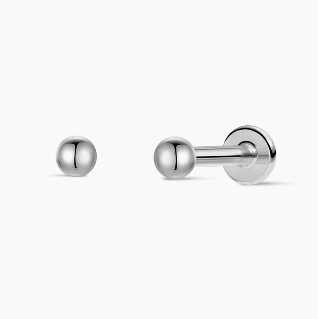 14K Solid White Gold Minimalist Ball Flat Back Stud & Titanium Post