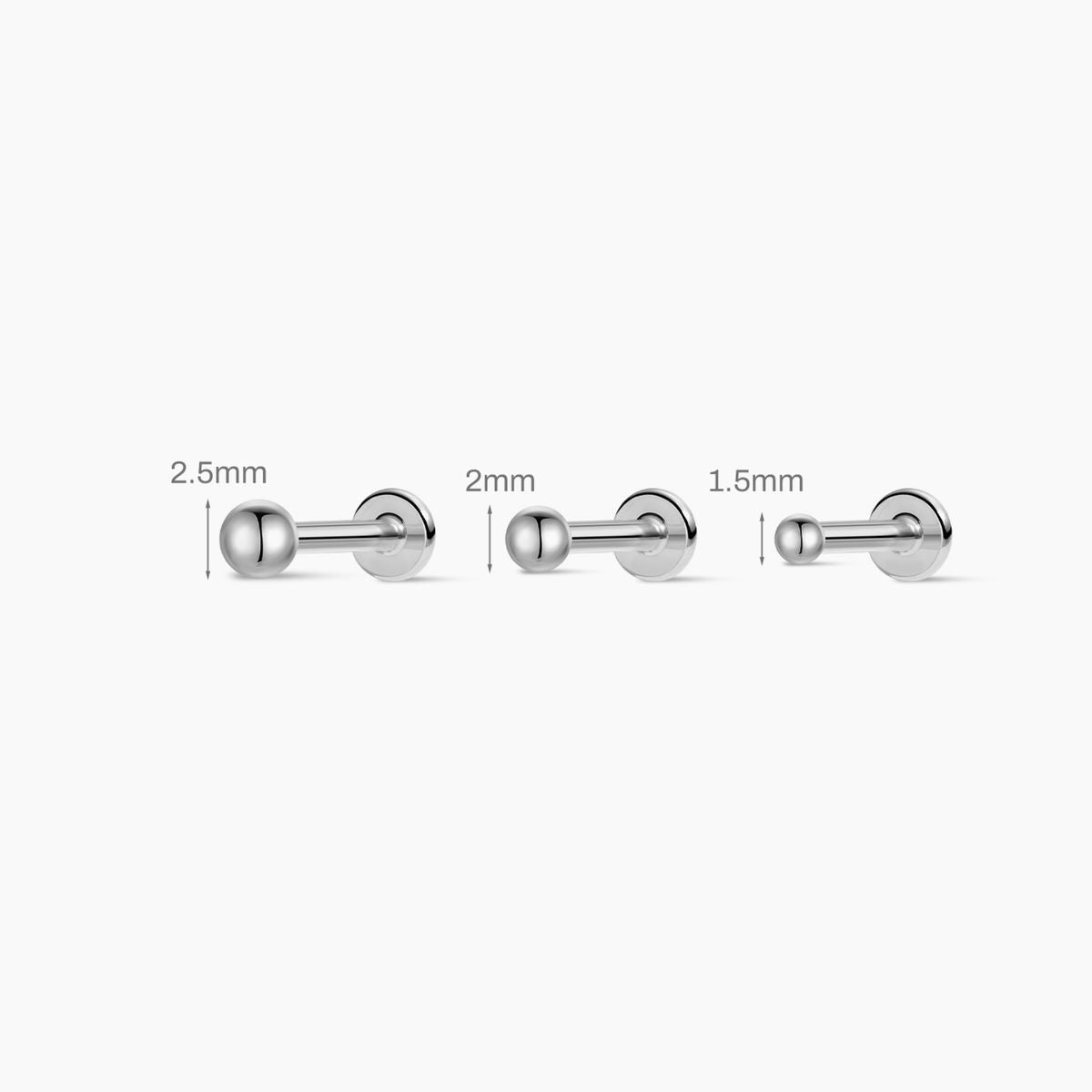 14K Solid White Gold Minimalist Ball Flat Back Stud & Titanium Post