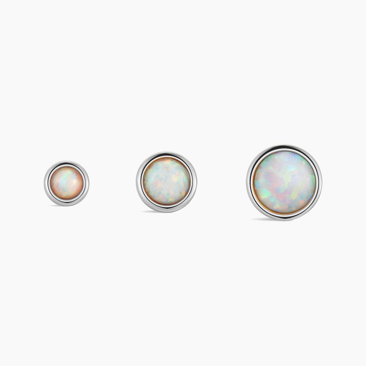 14K Solid White Gold Minimal  Opal Flat Back Stud & Titanium Post