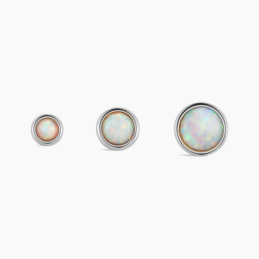 14K Solid White Gold Minimal  Opal Flat Back Stud & Titanium Post