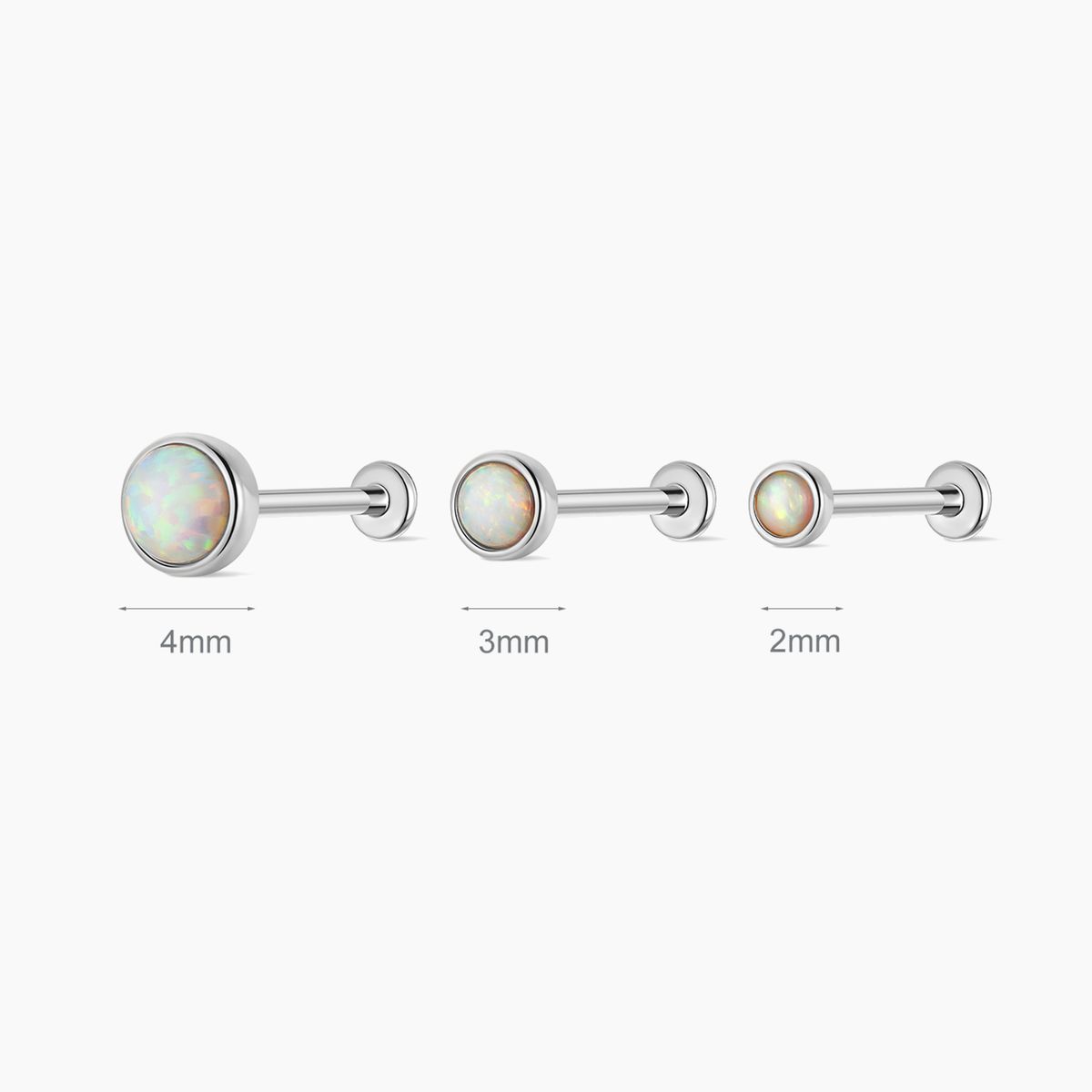 14K Solid White Gold Minimal  Opal Flat Back Stud & Titanium Post
