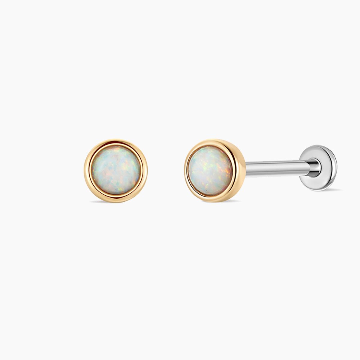 14K Solid Yellow Gold Minimal Opal Flat Back Stud & Titanium Post