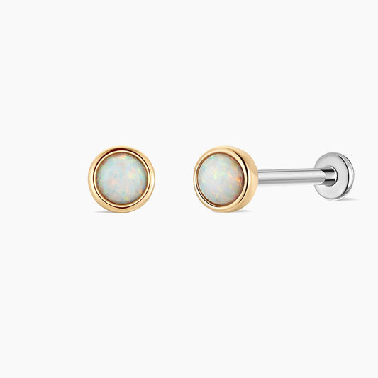 14K Solid Yellow Gold Minimal Opal Flat Back Stud & Titanium Post