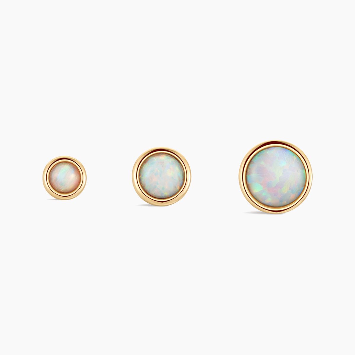 14K Solid Yellow Gold Minimal Opal Flat Back Stud & Solid Gold Post
