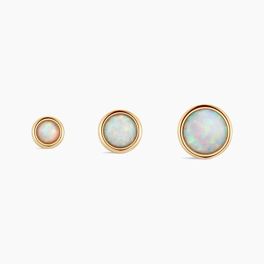 14K Solid Yellow Gold Minimal Opal Flat Back Stud & Solid Gold Post
