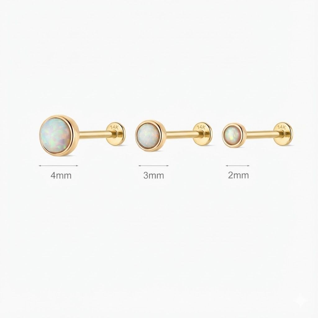 14K Solid Yellow Gold Minimal Opal Flat Back Stud & Solid Gold Post