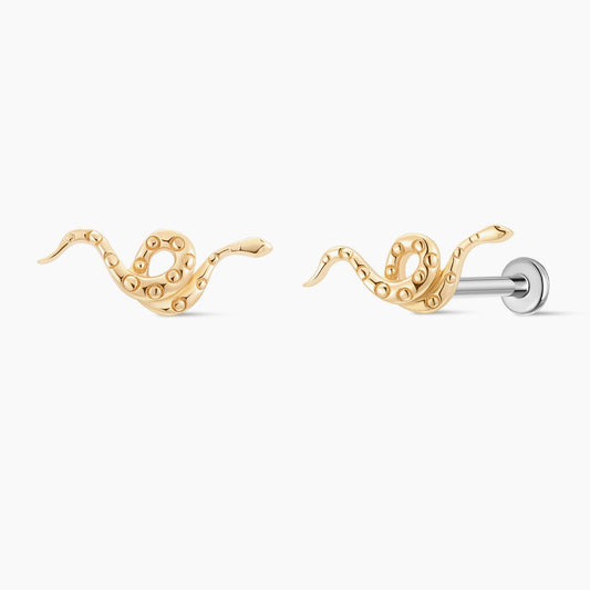14K Yellow Gold Serpent Flat-Back Stud & Titanium Post