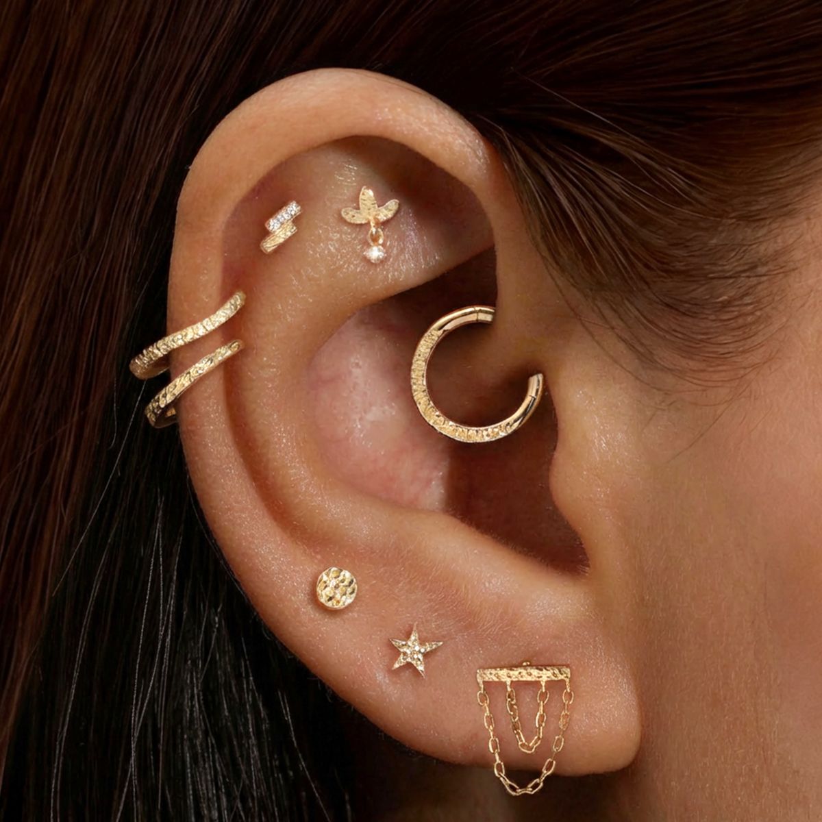 14K Solid Yellow Gold Textured Star Flat Back Stud & Solid Gold Post