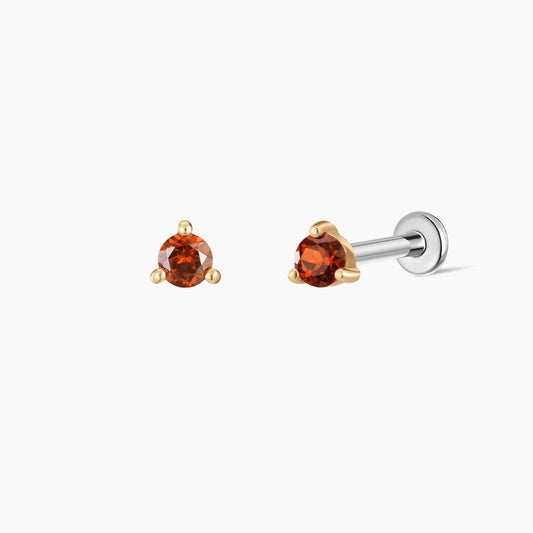 14K Yellow Gold January Garnet Flat Back Stud & Titanium Post