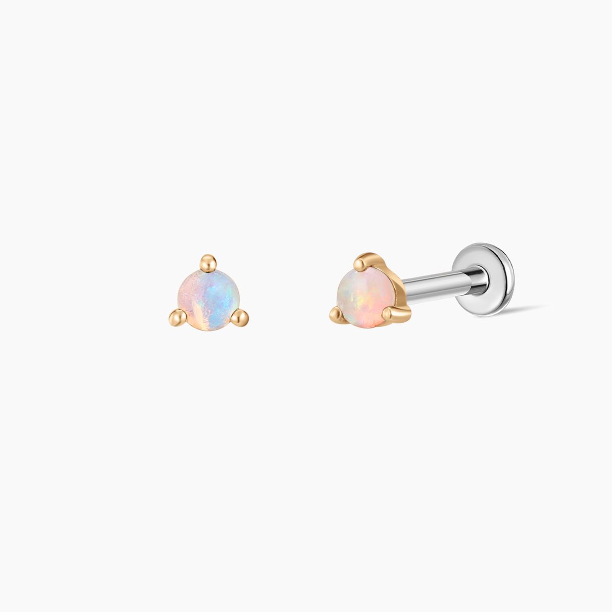 14K Yellow Gold October Opal Flat Back Stud & Titanium Post