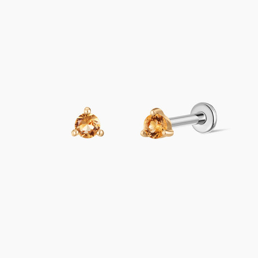 14K Yellow Gold November Citrine Flat Back Stud & Titanium Post