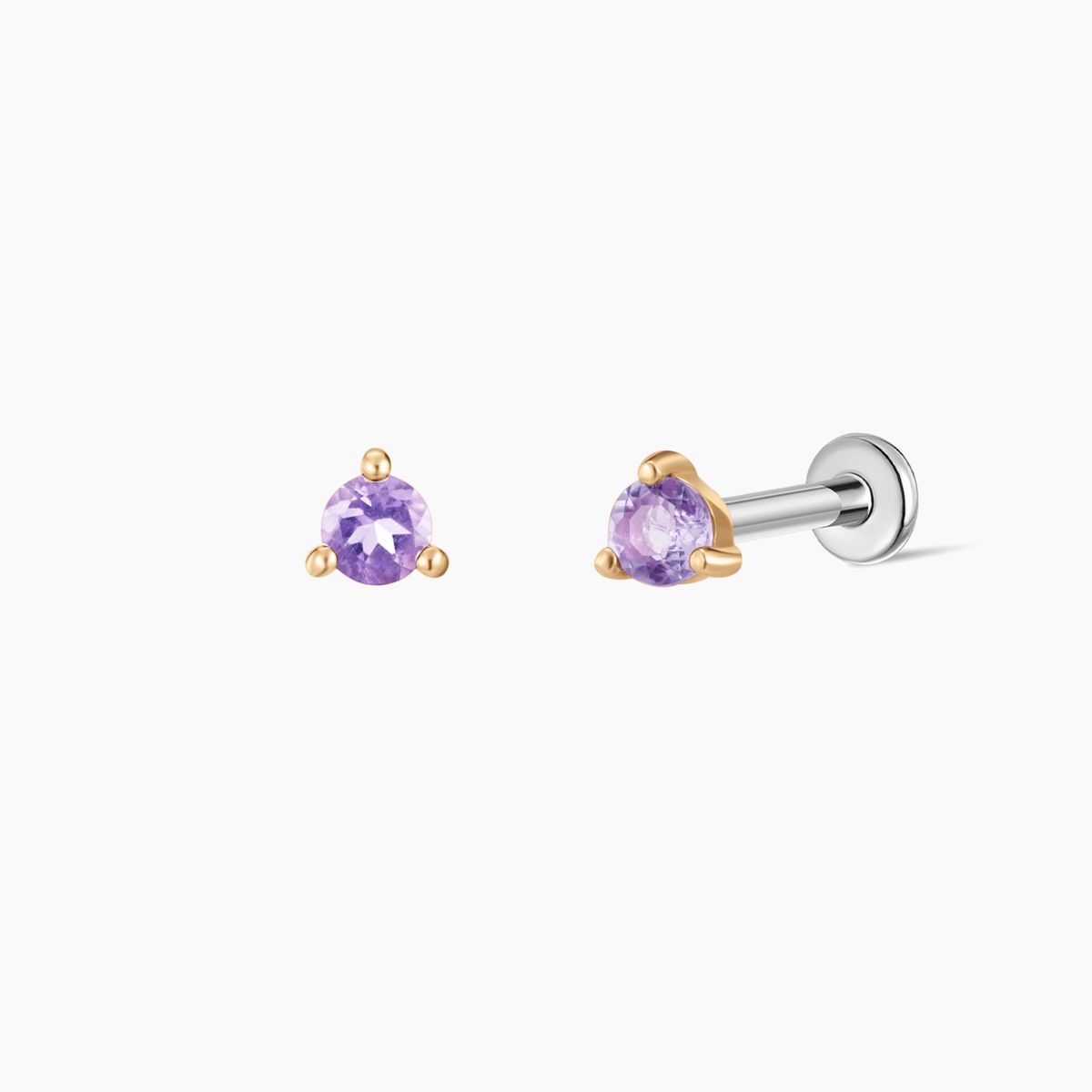 14K Yellow Gold February Amethyst Flat Back Stud & Titanium Post