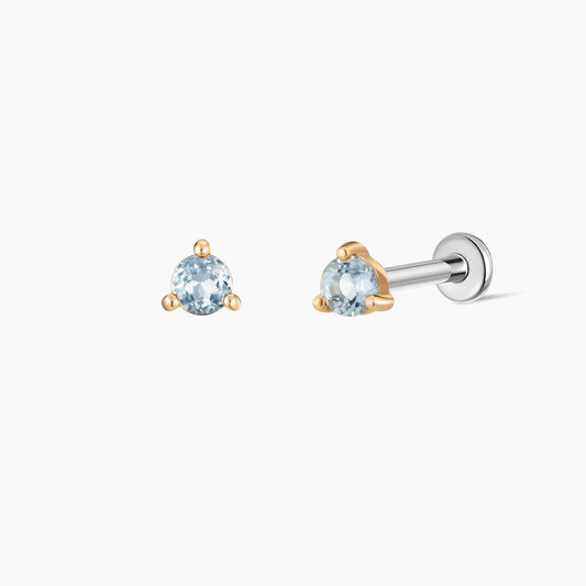 14K Yellow Gold March Aquamarine Flat Back Stud & Titanium Post