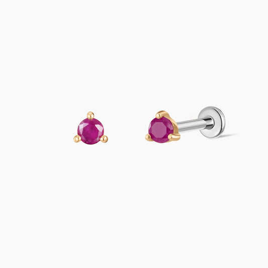 14K Yellow Gold July Ruby Flat Back Stud & Titanium Post