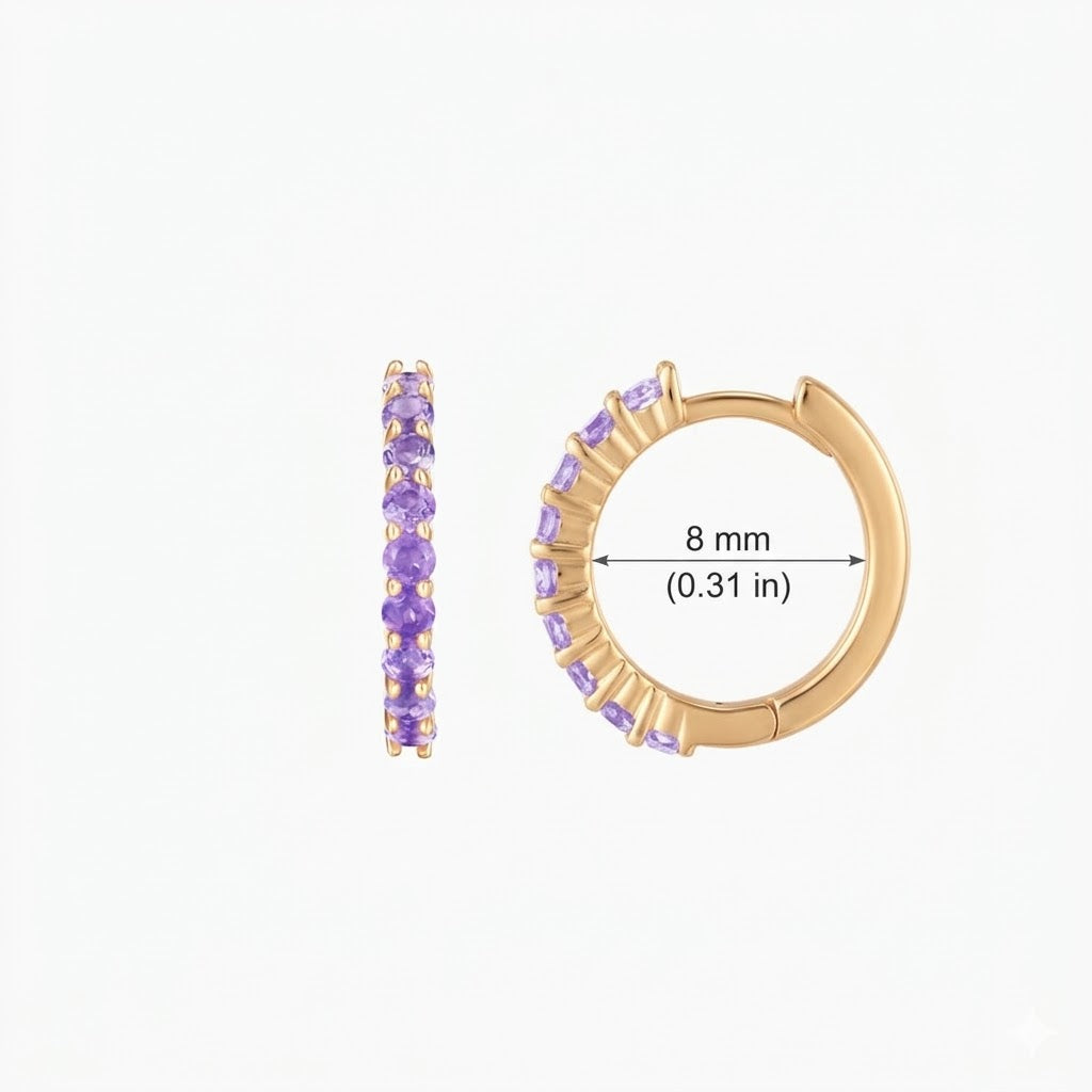 Aunyra- 14K Yellow Gold February Amethyst Birthstone Clicker Hoop