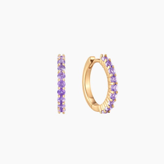 14K Yellow Gold February Amethyst Birthstone Clicker Hoop