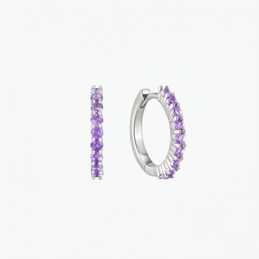14K White Gold February Amethyst Birthstone Clicker Hoop